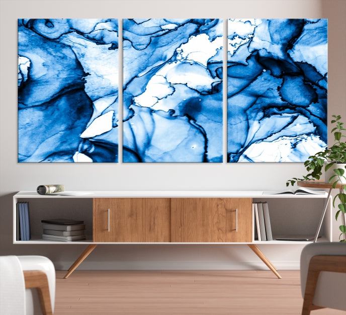 Blue Ice Cracking Abstract Painting Canvas Wall Art Giclee Print