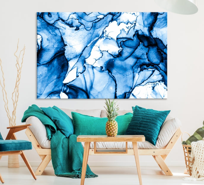 Blue Ice Cracking Abstract Painting Canvas Wall Art Giclee Print