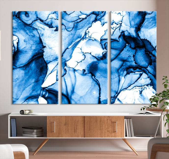 Blue Ice Cracking Abstract Painting Canvas Wall Art Giclee Print