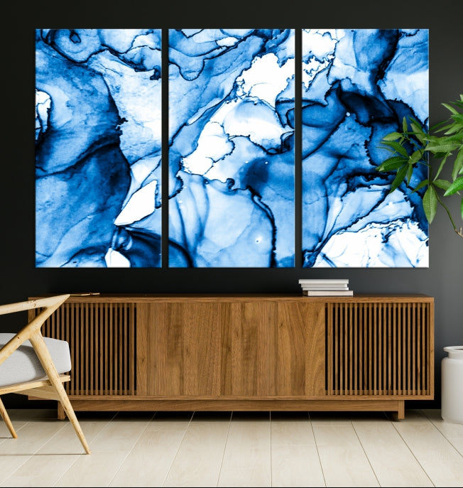 Blue Ice Cracking Abstract Painting Canvas Wall Art Giclee Print