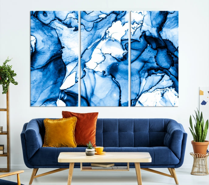 Blue Ice Cracking Abstract Painting Canvas Wall Art Giclee Print