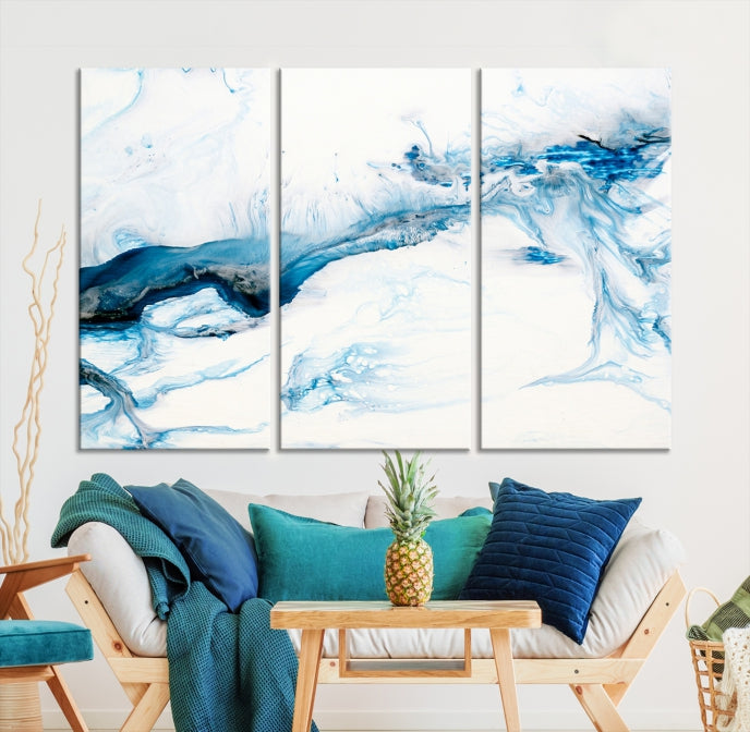 Blue Icy Abstract Wall Art Modern Painting Canvas Wall Decor Framed Print