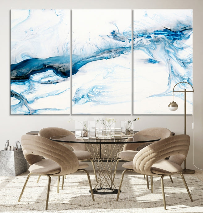 Blue Icy Abstract Wall Art Modern Painting Canvas Wall Decor Framed Print