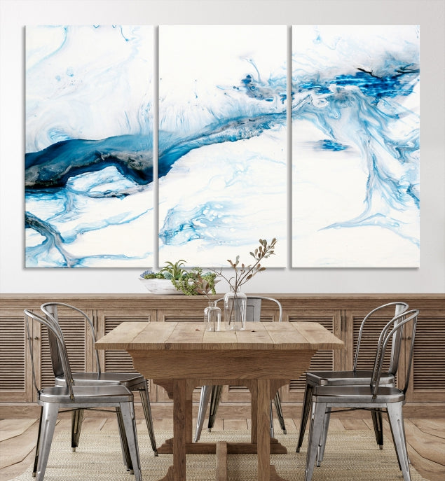 Blue Icy Abstract Wall Art Modern Painting Canvas Wall Decor Framed Print