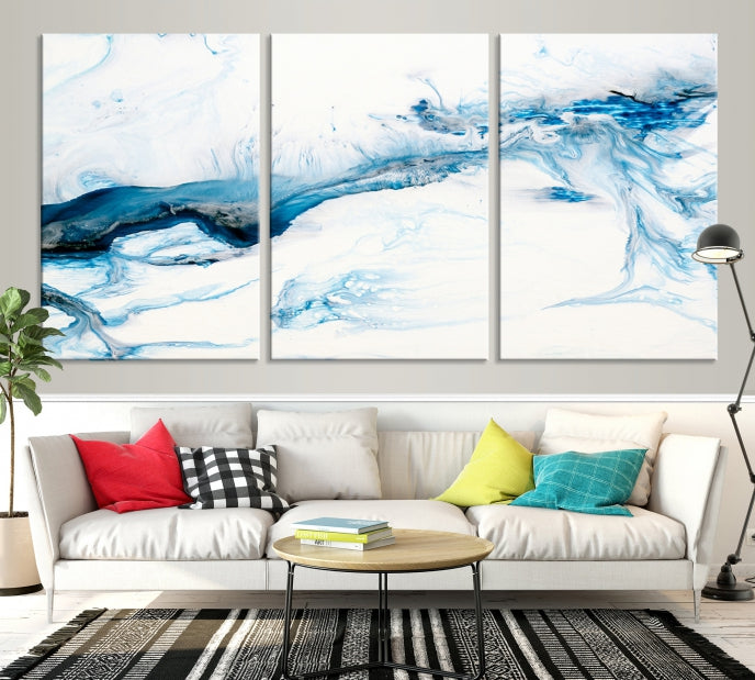 Blue Icy Abstract Wall Art Modern Painting Canvas Wall Decor Framed Print