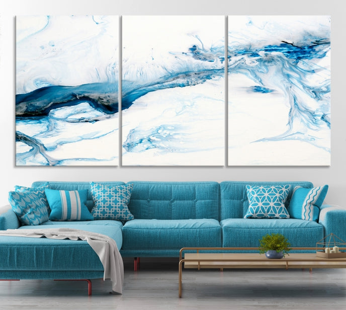 Blue Icy Abstract Wall Art Modern Painting Canvas Wall Decor Framed Print