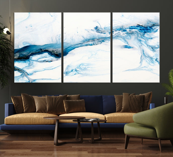 Blue Icy Abstract Wall Art Modern Painting Canvas Wall Decor Framed Print