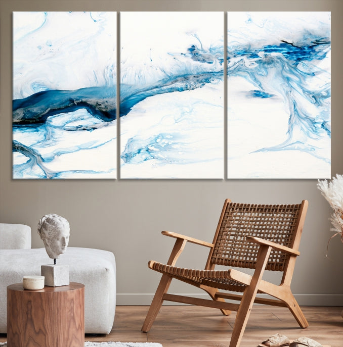 Blue Icy Abstract Wall Art Modern Painting Canvas Wall Decor Framed Print