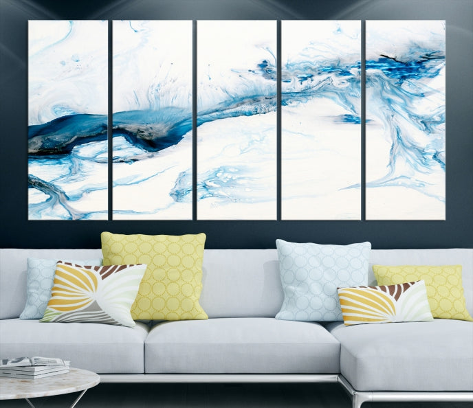 Blue Icy Abstract Wall Art Modern Painting Canvas Wall Decor Framed Print