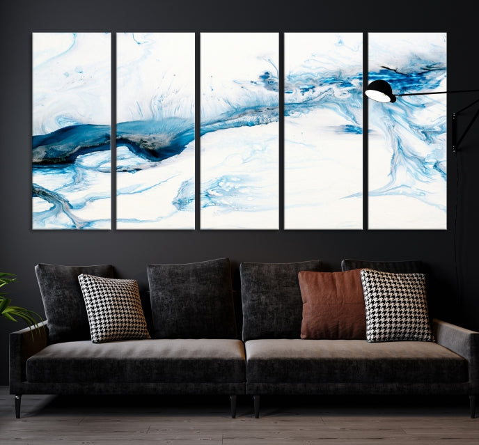 Blue Icy Abstract Wall Art Modern Painting Canvas Wall Decor Framed Print