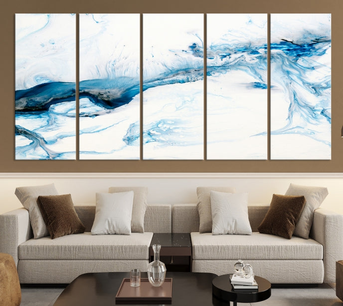 Blue Icy Abstract Wall Art Modern Painting Canvas Wall Decor Framed Print