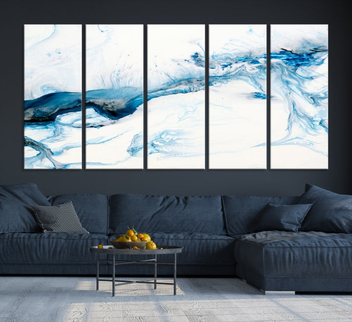 Blue Icy Abstract Wall Art Modern Painting Canvas Wall Decor Framed Print