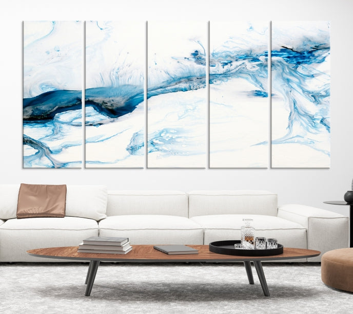 Blue Icy Abstract Wall Art Modern Painting Canvas Wall Decor Framed Print