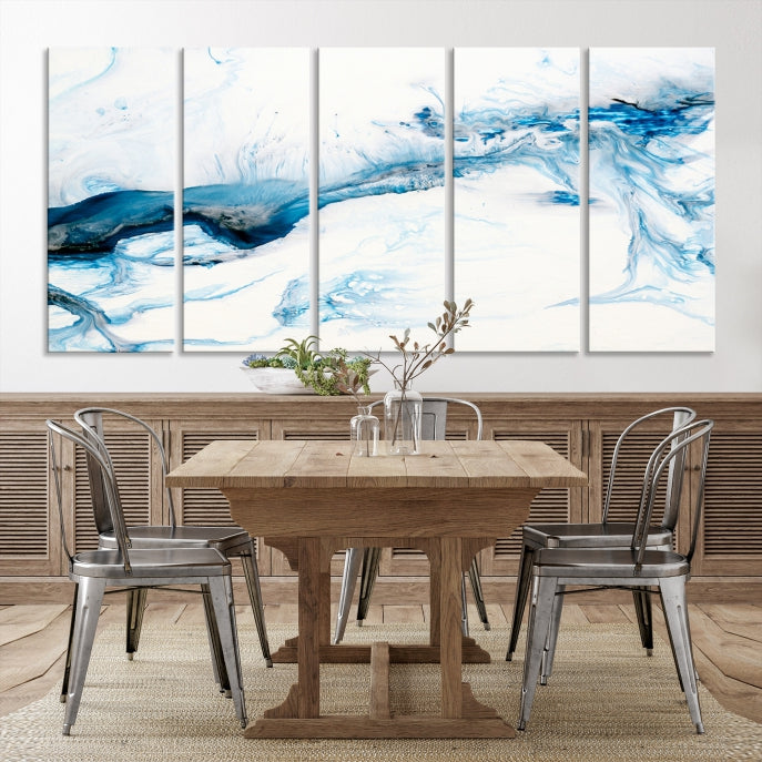 Blue Icy Abstract Wall Art Modern Painting Canvas Wall Decor Framed Print