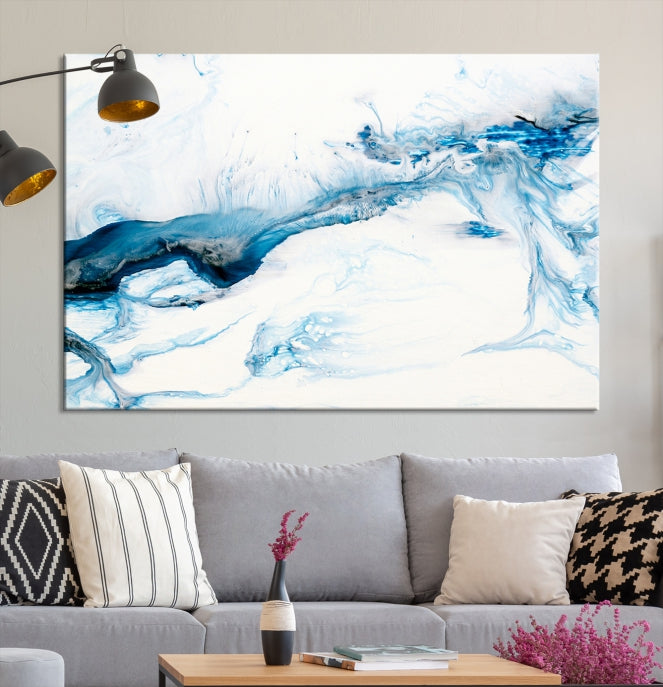 Blue Icy Abstract Wall Art Modern Painting Canvas Wall Decor Framed Print