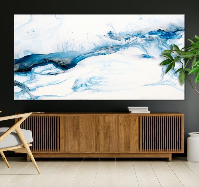 Blue Icy Abstract Wall Art Modern Painting Canvas Wall Decor Framed Print