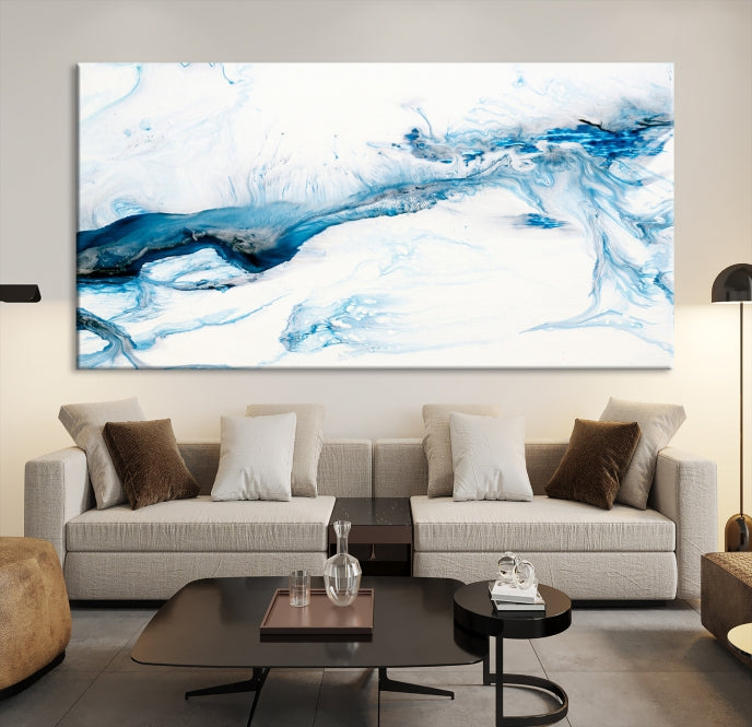 Blue Icy Abstract Wall Art Modern Painting Canvas Wall Decor Framed Print