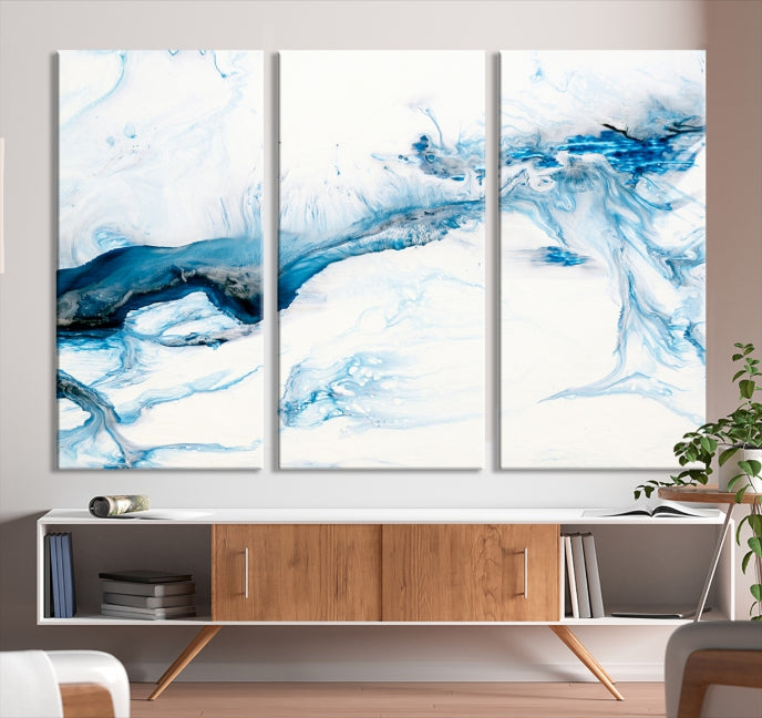 Blue Icy Abstract Wall Art Modern Painting Canvas Wall Decor Framed Print