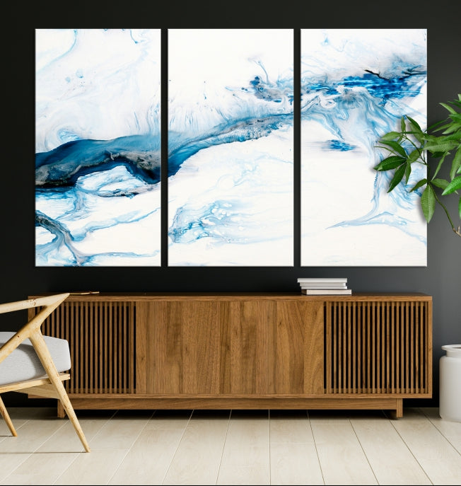 Blue Icy Abstract Wall Art Modern Painting Canvas Wall Decor Framed Print