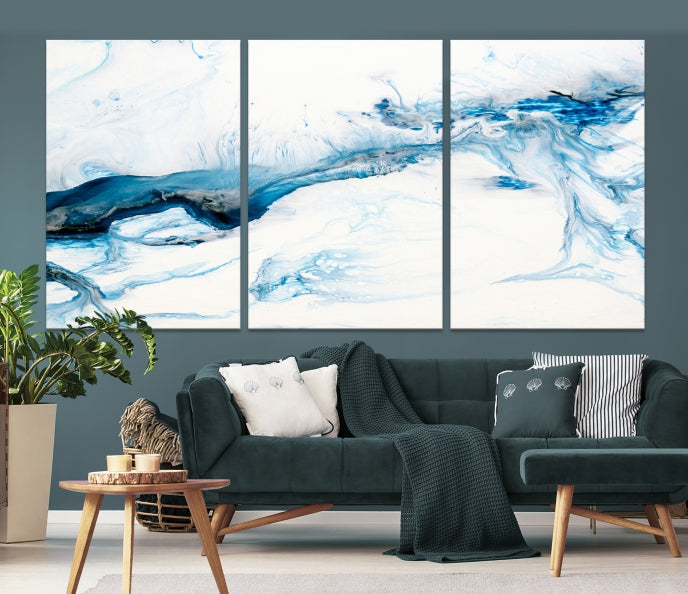 Blue Icy Abstract Wall Art Modern Painting Canvas Wall Decor Framed Print