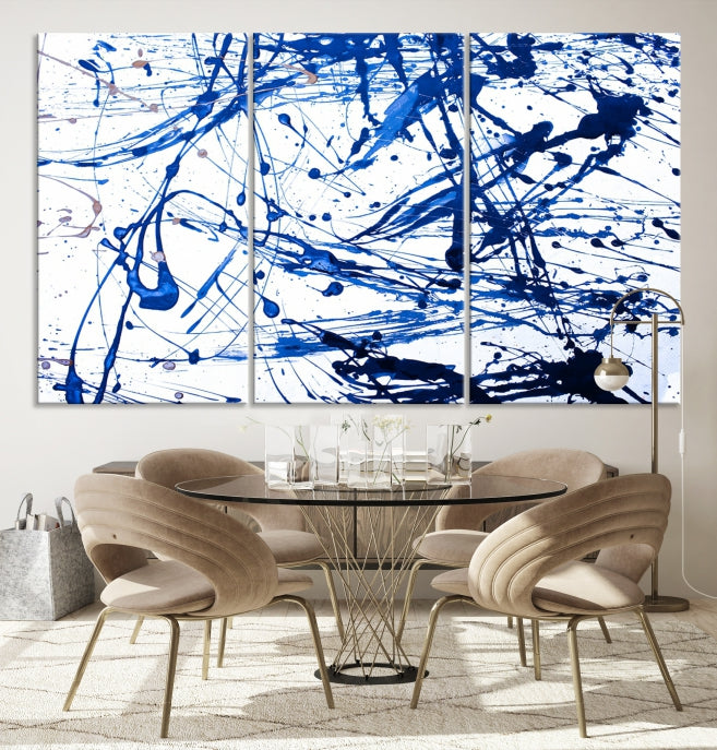 Blue Ink Splash Large Abstract Wall Art Canvas Print Framed