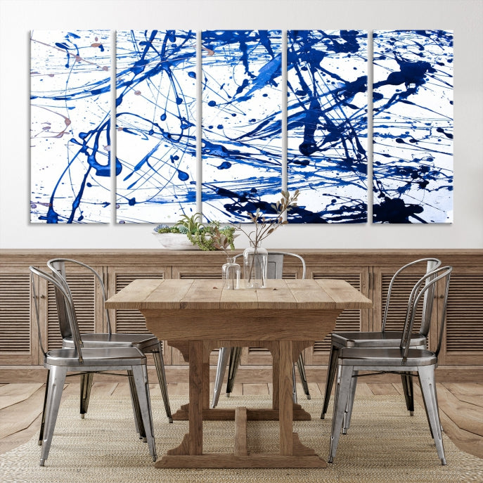 Blue Ink Splash Large Abstract Wall Art Canvas Print Framed