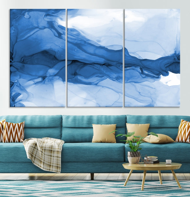 Blue Marble Fluid Effect Abstract Painting Canvas Wall Art Print