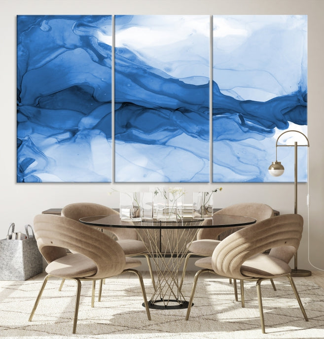 Blue Marble Fluid Effect Abstract Painting Canvas Wall Art Print