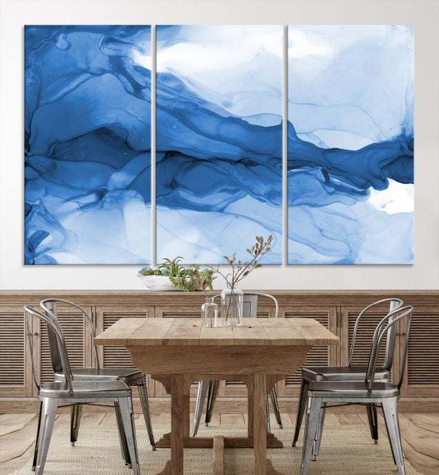 Blue Marble Fluid Effect Abstract Painting Canvas Wall Art Print