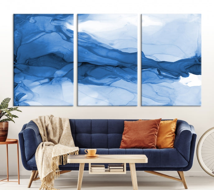 Blue Marble Fluid Effect Abstract Painting Canvas Wall Art Print