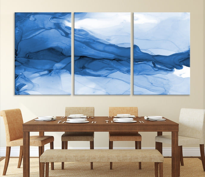 Blue Marble Fluid Effect Abstract Painting Canvas Wall Art Print