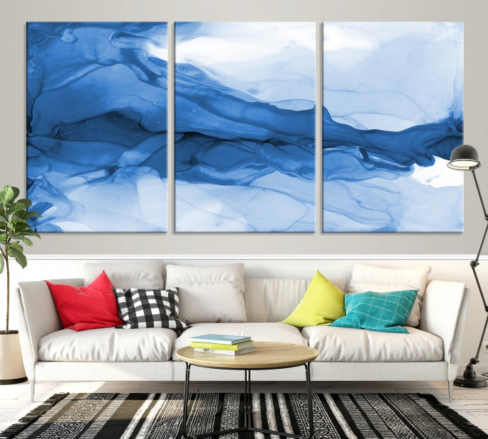 Blue Marble Fluid Effect Abstract Painting Canvas Wall Art Print