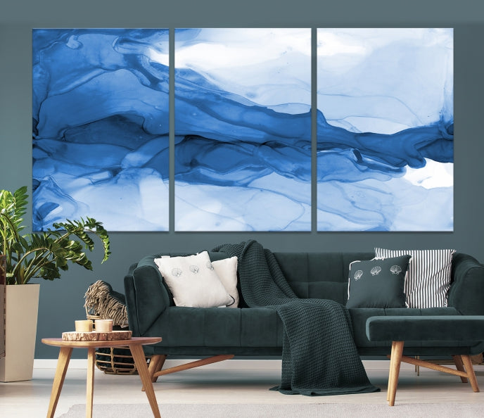 Blue Marble Fluid Effect Abstract Painting Canvas Wall Art Print