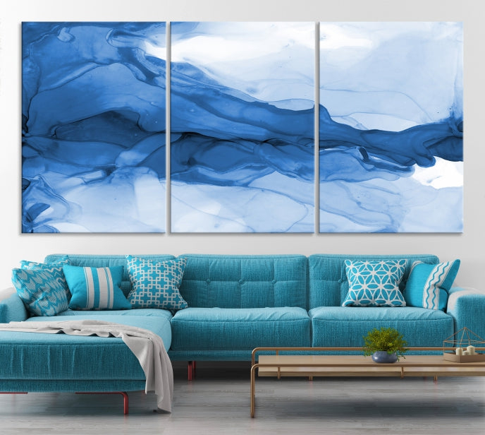 Blue Marble Fluid Effect Abstract Painting Canvas Wall Art Print