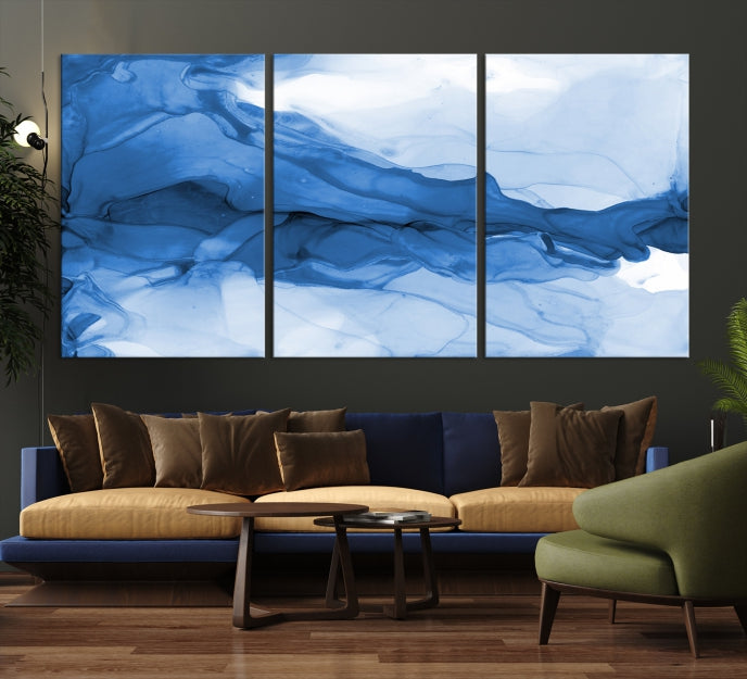 Blue Marble Fluid Effect Abstract Painting Canvas Wall Art Print