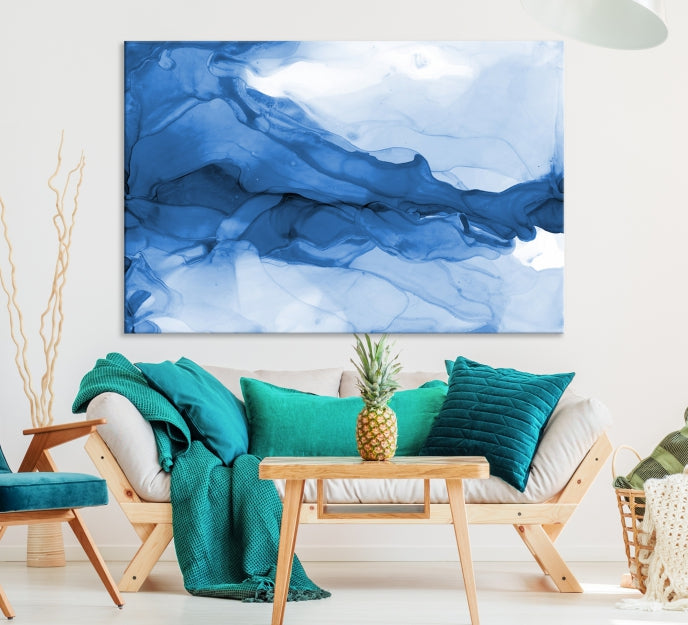 Blue Marble Fluid Effect Abstract Painting Canvas Wall Art Print