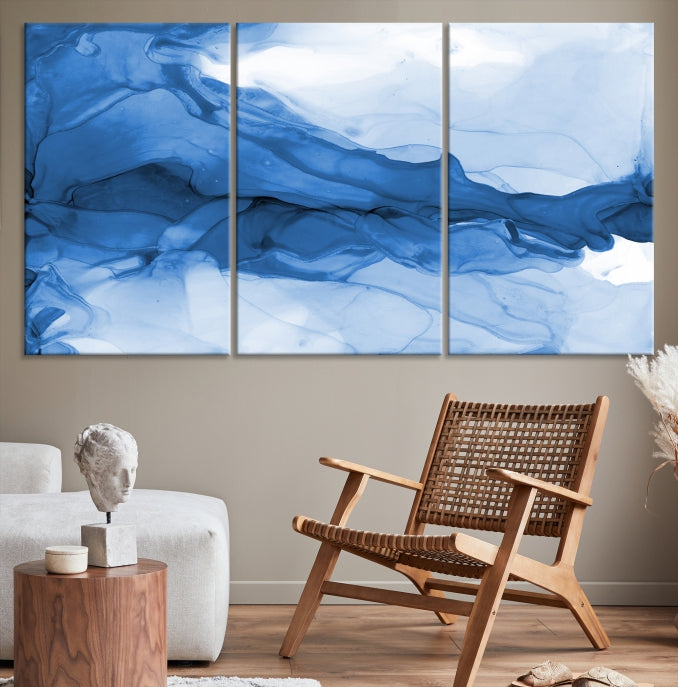 Blue Marble Fluid Effect Abstract Painting Canvas Wall Art Print