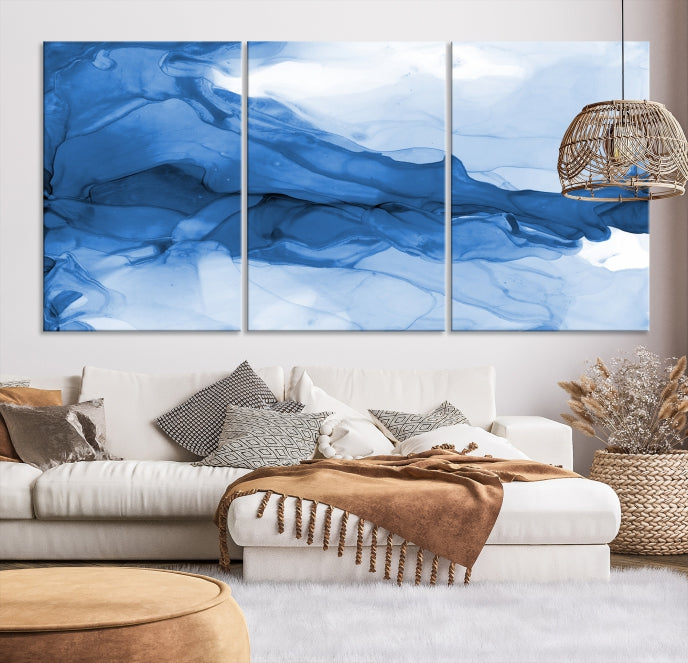 Blue Marble Fluid Effect Abstract Painting Canvas Wall Art Print