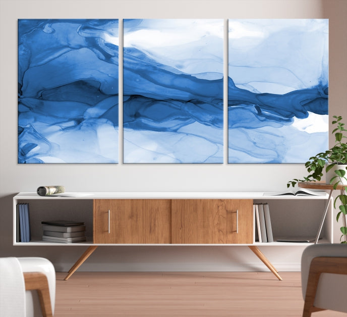 Blue Marble Fluid Effect Abstract Painting Canvas Wall Art Print