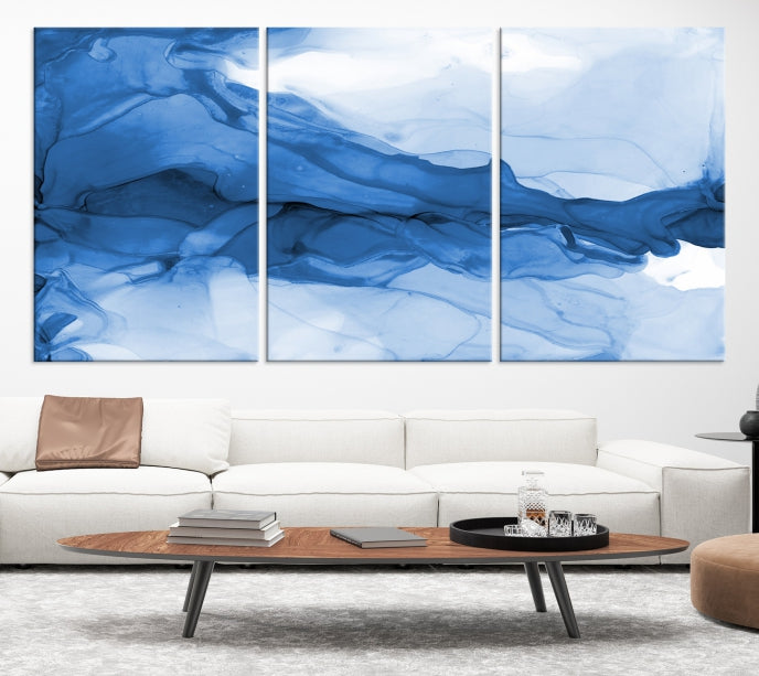 Blue Marble Fluid Effect Abstract Painting Canvas Wall Art Print