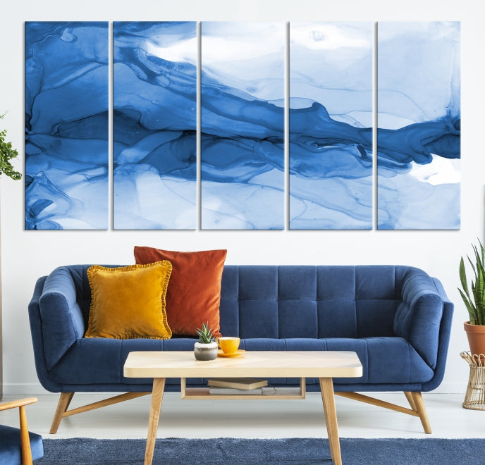 Blue Marble Fluid Effect Abstract Painting Canvas Wall Art Print