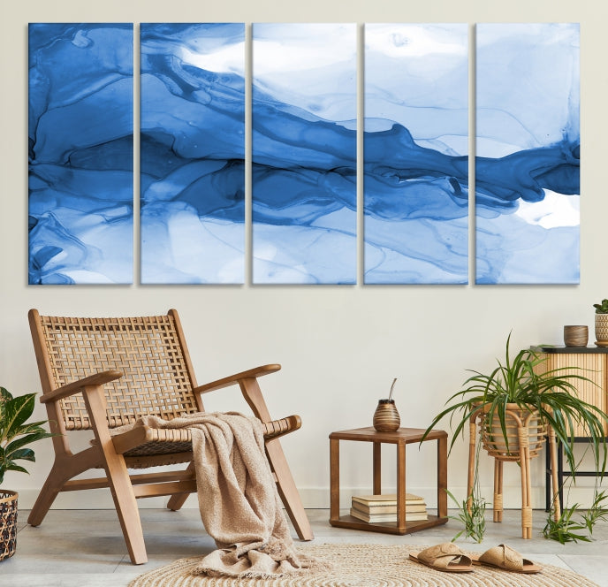 Blue Marble Fluid Effect Abstract Painting Canvas Wall Art Print