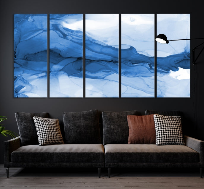 Blue Marble Fluid Effect Abstract Painting Canvas Wall Art Print