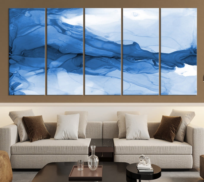 Blue Marble Fluid Effect Abstract Painting Canvas Wall Art Print