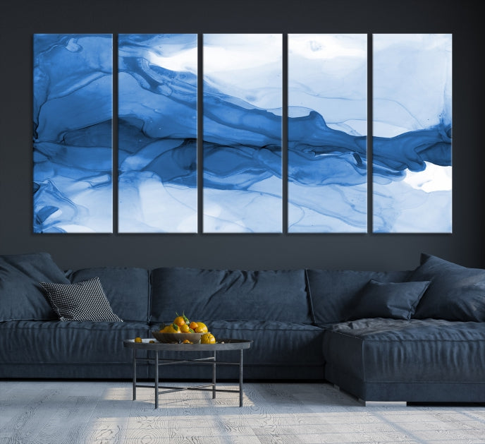 Blue Marble Fluid Effect Abstract Painting Canvas Wall Art Print