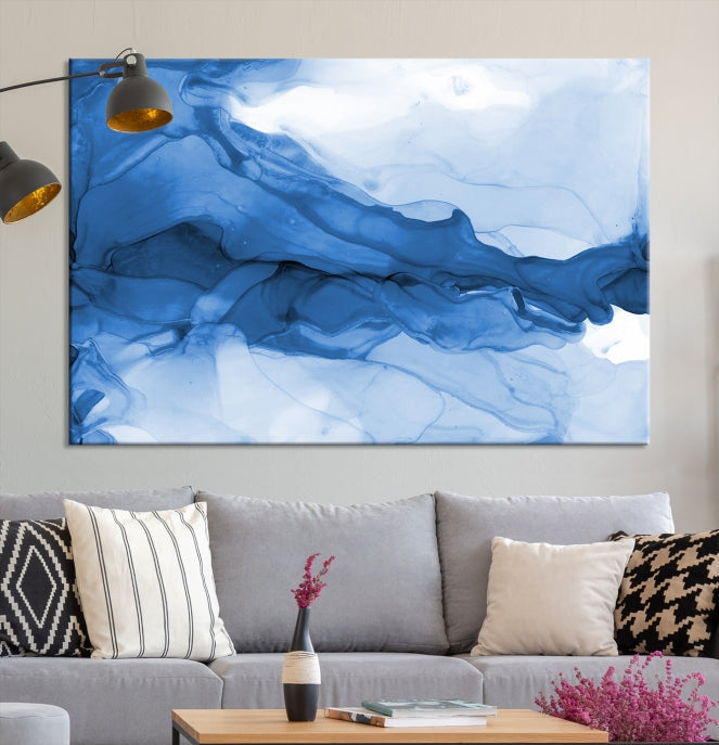 Blue Marble Fluid Effect Abstract Painting Canvas Wall Art Print