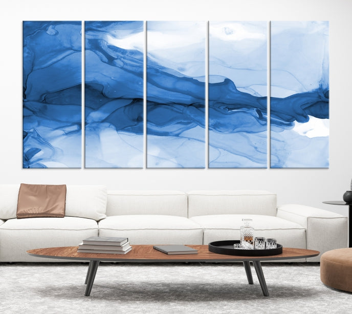 Blue Marble Fluid Effect Abstract Painting Canvas Wall Art Print