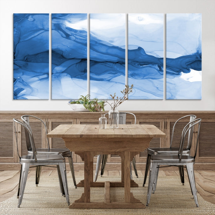 Blue Marble Fluid Effect Abstract Painting Canvas Wall Art Print