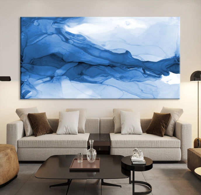 Blue Marble Fluid Effect Abstract Painting Canvas Wall Art Print