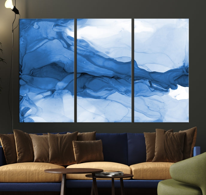 Blue Marble Fluid Effect Abstract Painting Canvas Wall Art Print